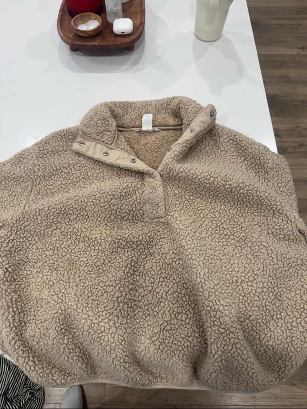 H&M Beige Teddy Sherpa Snap Pullover Jacket